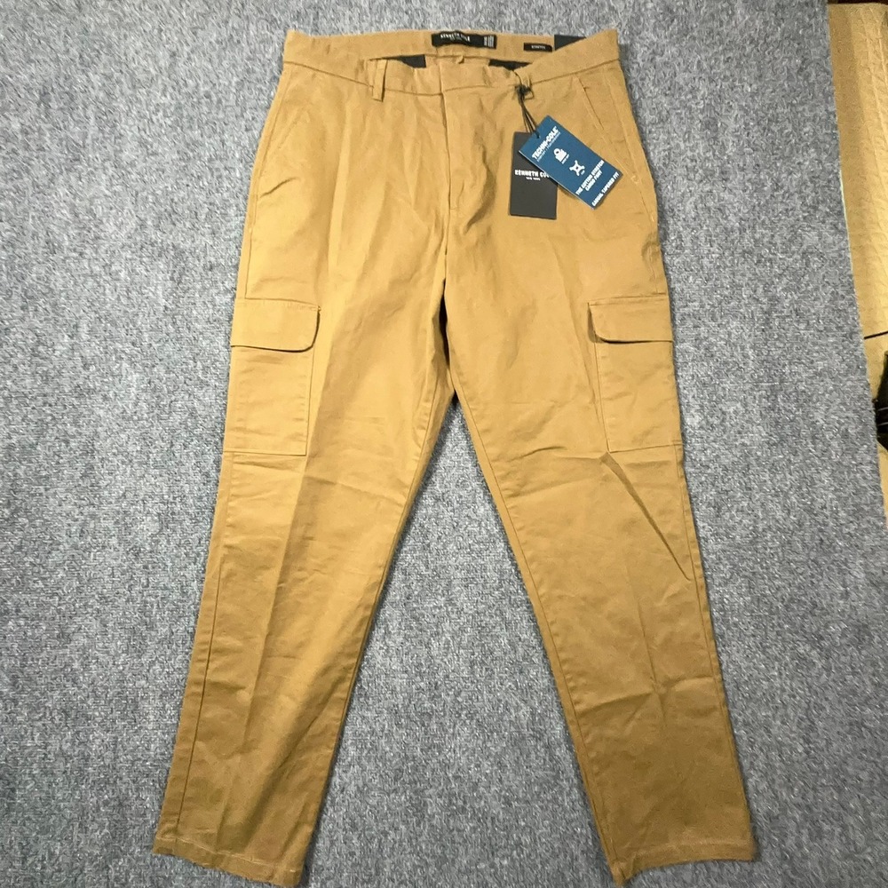 Kenneth Cole Men Tobacco Stretch Cotton Cargo Pants Casual Tapered Fit 36x30